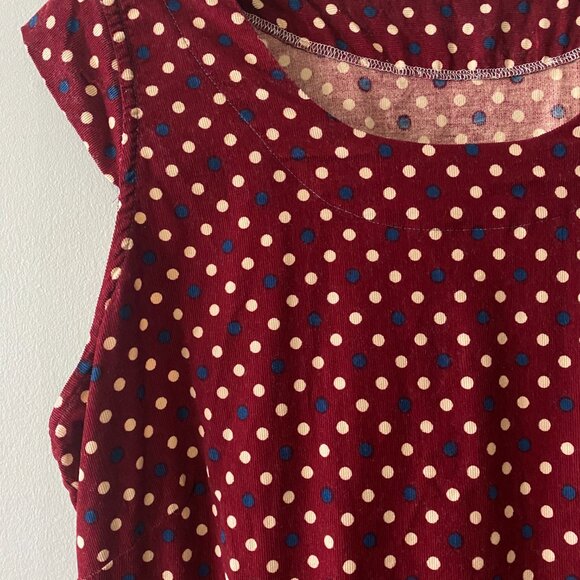 Handmade Plus Size Fine Corduroy Cotton Polka Dot Red Dress - Picture 5 of 12